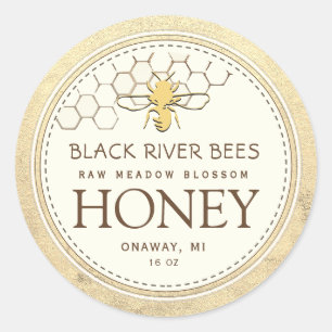 Sticker Rond Honeypeb & Bee Raw Miel Iridescente Bordure Jaune