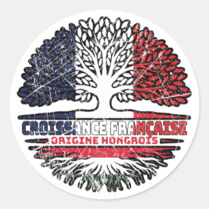 Sticker Rond Hongrie Hongroise France Arbre drapeau