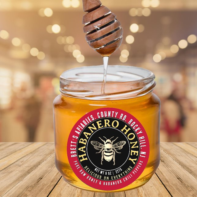 Sticker Rond Honneur Habanero Chou cru miel avec Abeille d'or (Créateur téléchargé)