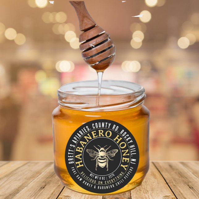 Sticker Rond Honneur Habanero Chou cru miel avec Abeille d'or (Créateur téléchargé)