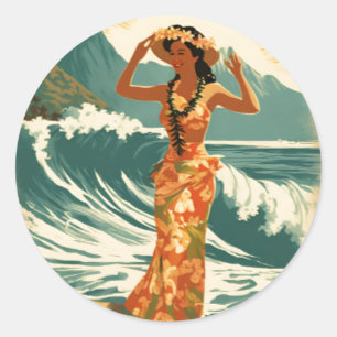 Sticker Rond Honolulu vintage Hawaii Mid-Pacific Travel