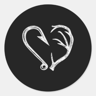 Sticker Rond Hook Antler Coeur Love Pêche Chasse Poisson Deer H
