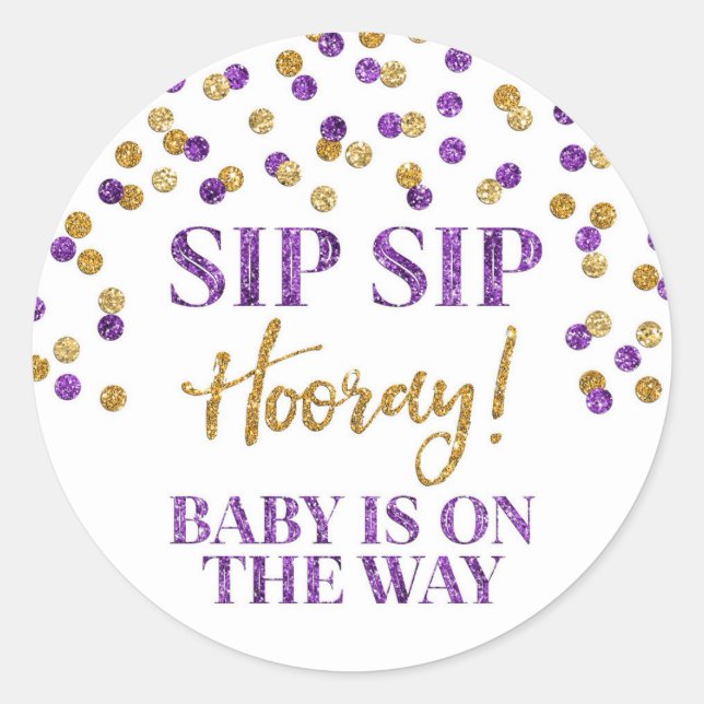 Sticker Rond Hooray Sip Confetti en or violet (Devant)