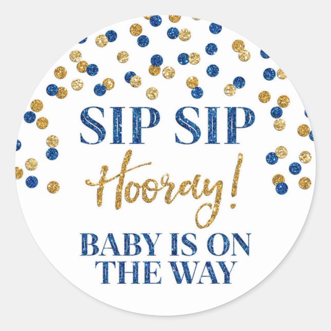 Sticker Rond Hooray Sip Confetti Gold bleu (Devant)