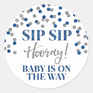 Sticker Rond Hooray Sip Sip Confetti en Argent Bleu