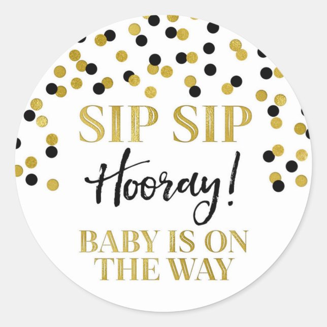 Sticker Rond Hooray Sip Sip Confetti en or noir (Devant)