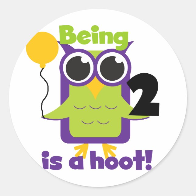 Sticker Rond Hoot Owl 2e anniversaire T-shirts et cadeaux (Devant)