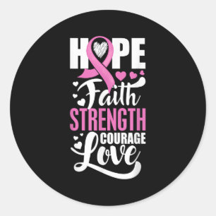 Sticker Rond Hope Faith Force Courage Amour Cancer du sein Awa
