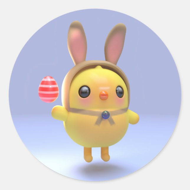Sticker Rond Hoppy Chickling-Easter chicklet with bunny (Devant)