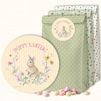 Sticker Rond Hoppy Easter Bunny Wildflower Floral Envelope Seal
