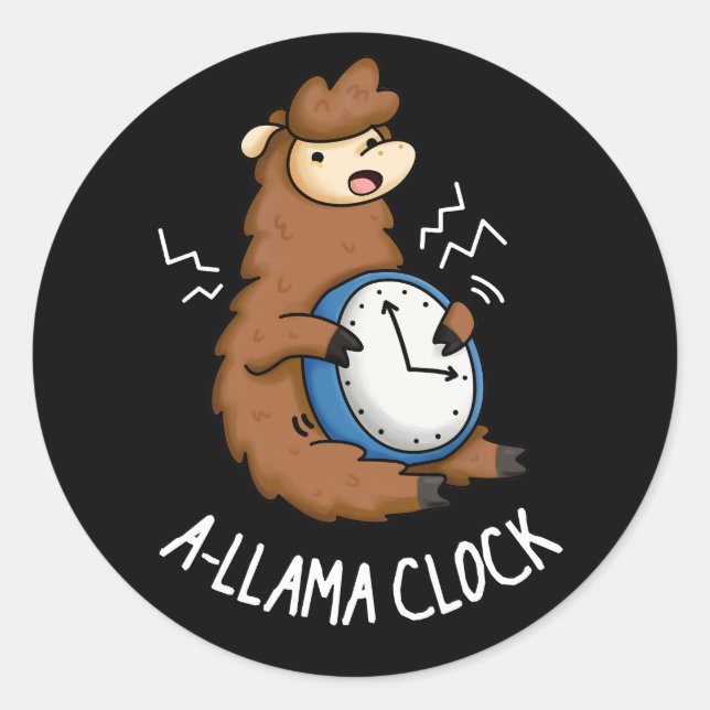 Sticker Rond Horloge A-llama amusante Llama Pun Dark BG (Devant)