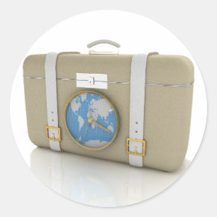 Sticker Rond Horloge de valise de voyage vintage carte du monde