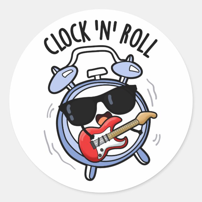 Sticker Rond Horloge Et Rouleau Funny Rock Pun (Devant)