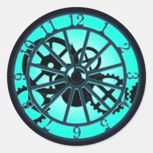 Sticker Rond Horloge Gothique Steampunk Avec Engrenages Visible