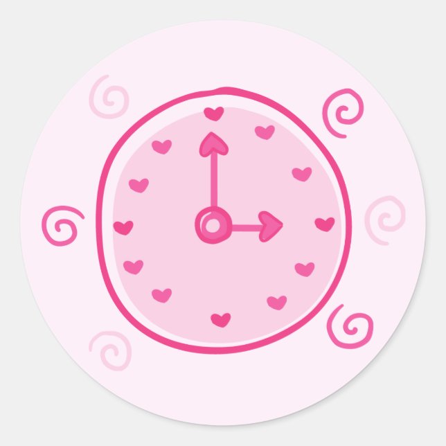 Sticker Rond Horloge mignonne et spirales (Devant)