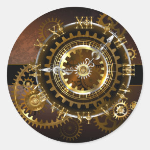 Sticker Rond Horloge Steampunk avec des engrenages anciens