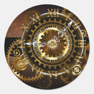 Sticker Rond Horloge Steampunk avec des engrenages anciens