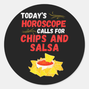 Sticker Rond Horoscope amusant chips et salsa amateur de nourri