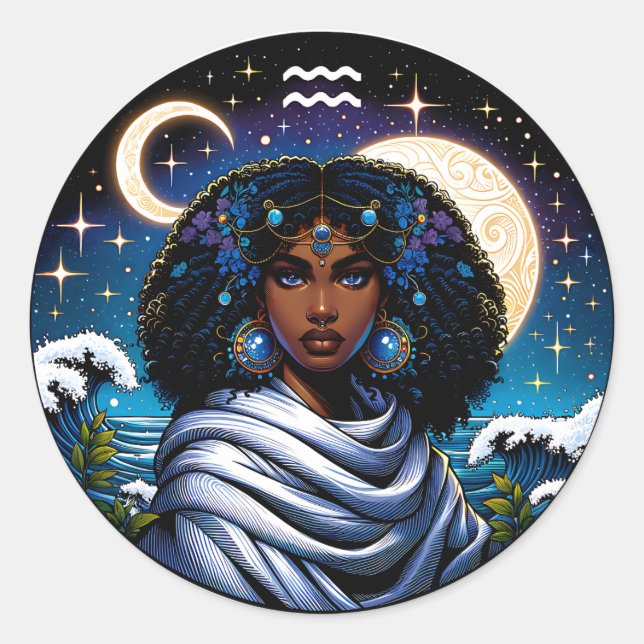 Sticker Rond Horoscope Sign Aquarius Symbol (Devant)