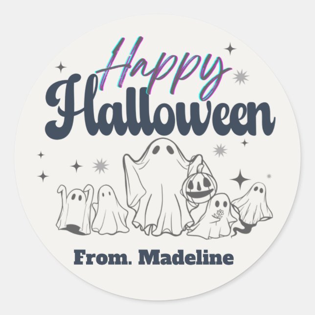 Sticker Rond Horreur nuit mignonne Halloween invitations fêtes (Devant)