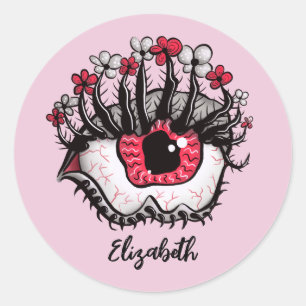 Sticker Rond Horreur Pastel Goth Oeil Macabre rose Nom Déplaisa