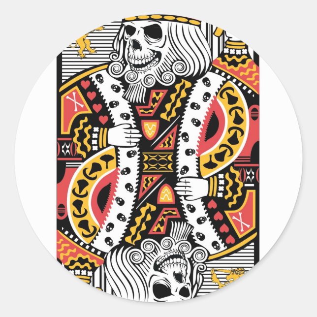 Sticker Rond Horreur Skeleton King Jouer Carte (Devant)