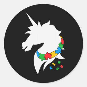 Sticker Rond Horse Autism Awareness Horse Color Puzzle Kindness
