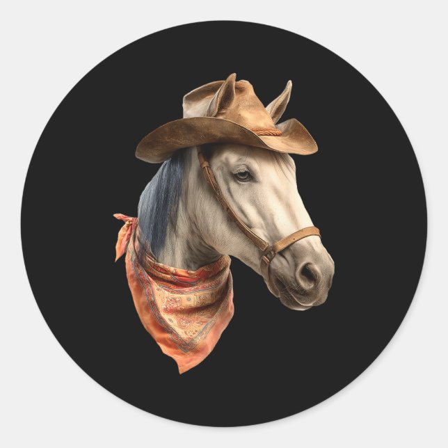 Sticker Rond Horse Cowboy Equestrian Riding Funny Graphic  (Devant)
