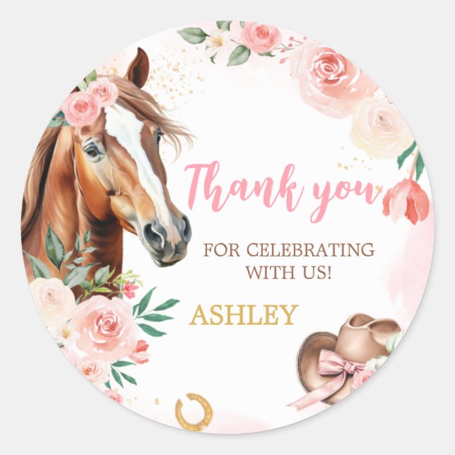 Sticker Rond Horse Cowgirl fête d'anniversaire (Devant)