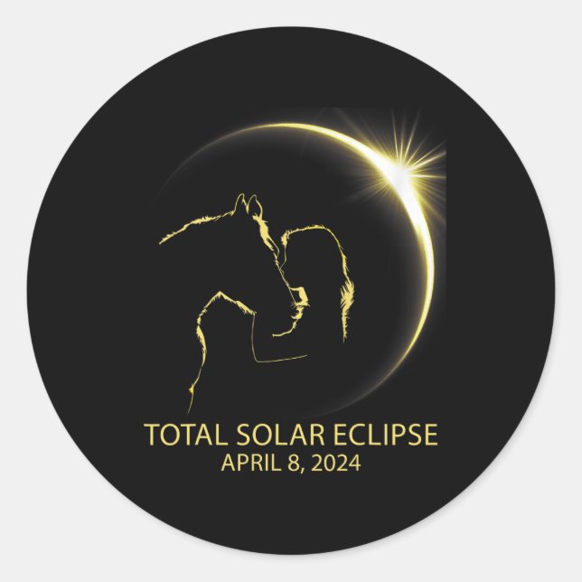 Sticker Rond Horse Girl Total Solar Eclipse Avril 08 (Devant)