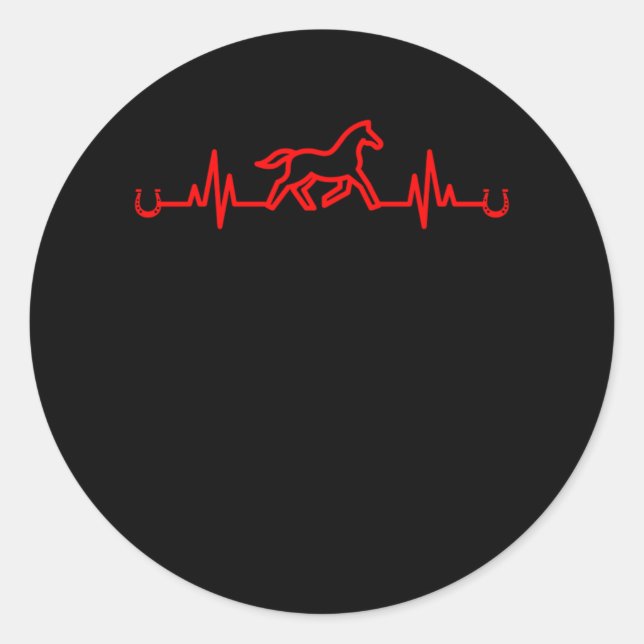 Sticker Rond Horse Heartbeat Horseshoe Stable Equestrian Gift (Devant)