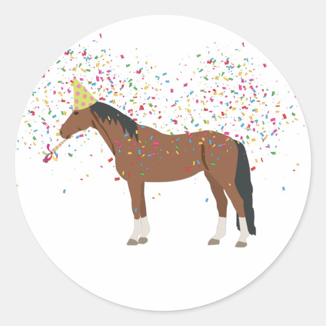 Sticker Rond Horse Partyler Animaux de ferme ayant une fête (Devant)