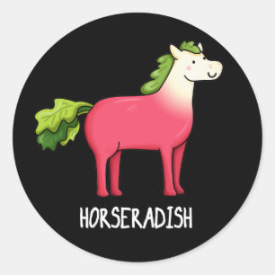 Sticker Rond Horseradish Funny Horse Pun Dark BG