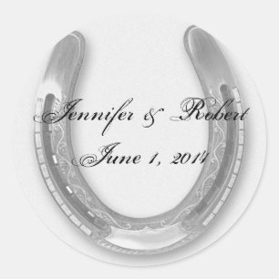 Sticker Rond Horseshow en argent sur Sceau Mariage blanc