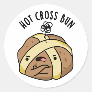 Sticker Rond Hot Cross Bun Funny Food Pun