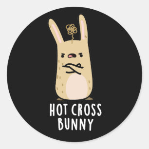 Sticker Rond Hot Cross Bunny Funny Angry Rabbit Pun Dark BG