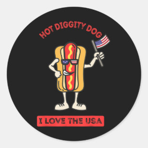 Sticker Rond Hot Diggity Chien Juillet 4 Patriotique Patriotiqu