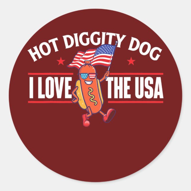 Sticker Rond Hot Diggity Dog USA American Flag 4 juillet (Devant)