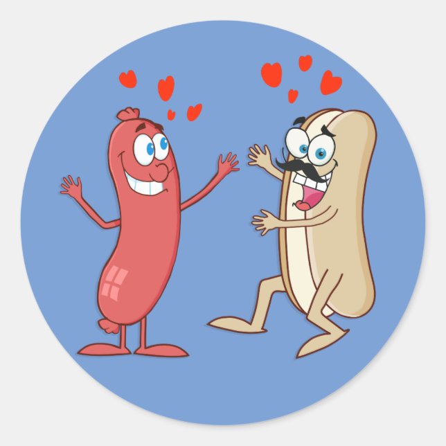Sticker Rond Hot Dog and Bun - L'amour à la première vue (Devant)