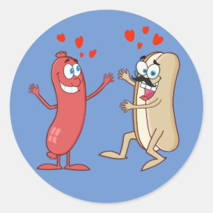 Sticker Rond Hot-dog et petit pain - amour à la première vue