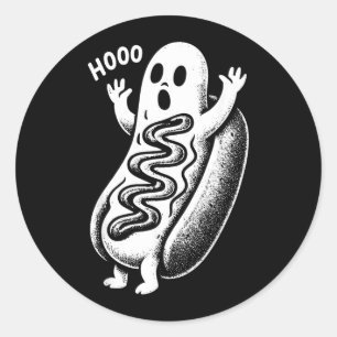 Sticker Rond Hot Dog Fantôme Ensorcelé Halloween Drôle de Nourr