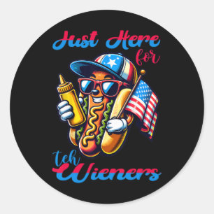 Sticker Rond Hot Dog Je suis juste ici pour les Wieners 4 juill