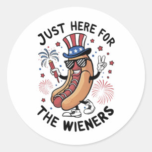 Sticker Rond Hot Dogs du 4 Juillet USA Drapeau Américain Patrio