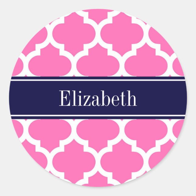 Sticker Rond Hot Pink2 Wharf Marocain #5 Marine Nom bleu Monogr (Devant)