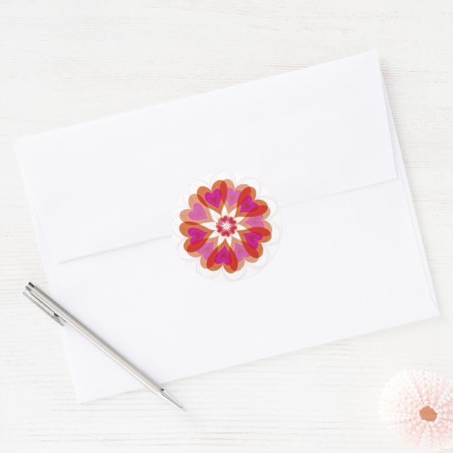 Sticker Rond Hot rose et rouge Valentine Coeurs Flower Circle L (Enveloppe)