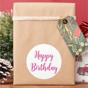 Sticker Rond Hot Rose Joyeux Anniversaire Simple Minimaliste Pe