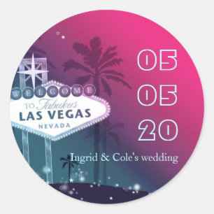 Sticker Rond Hot rose Las Vegas Mariage Enregistrer la date