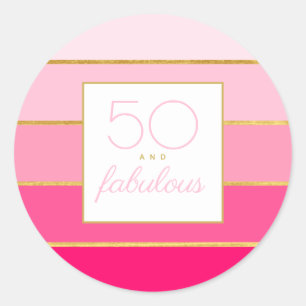 Sticker Rond Hot Rose & Or moderne 50 et fabuleux anniversaire