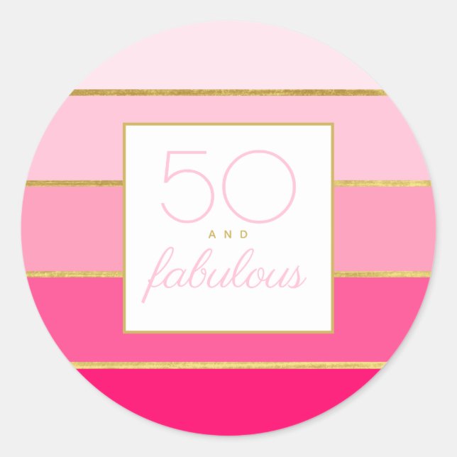 Sticker Rond Hot Rose & Or moderne 50 et fabuleux anniversaire (Devant)