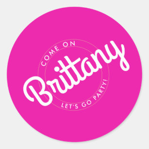 Sticker Rond Hot rose Retro Dolly Allons faire la fête !